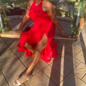 Betsy & Adam Vibrant Red High Low Dress